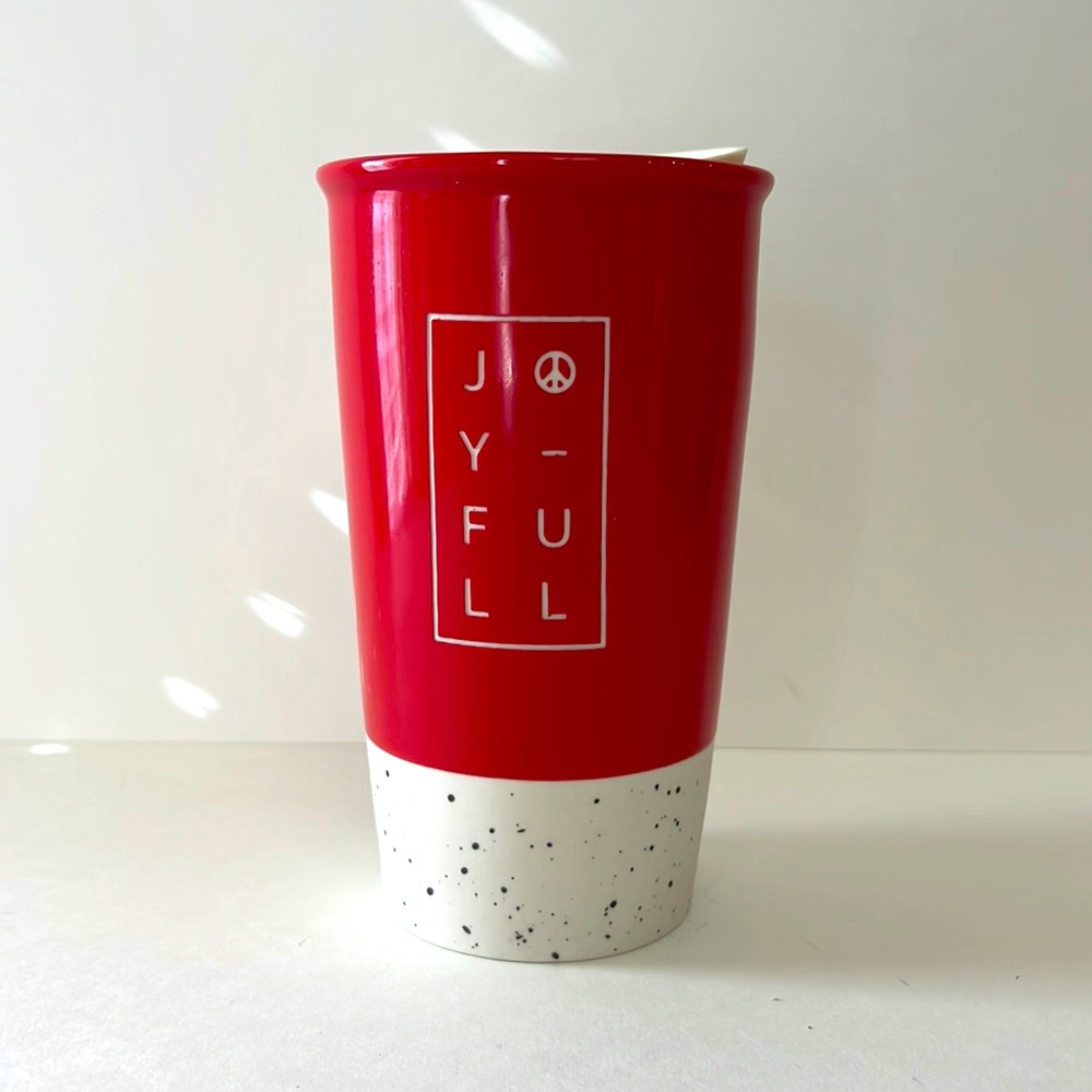 Starbucks 12oz Joy Full Joyful Ceramic Mug Tumbler Red 2017 Christmas Holiday